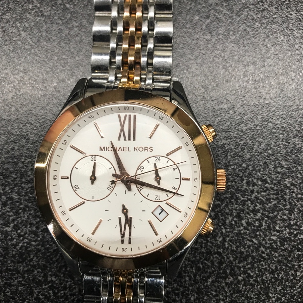 Michael Kors white dial two-tone watch